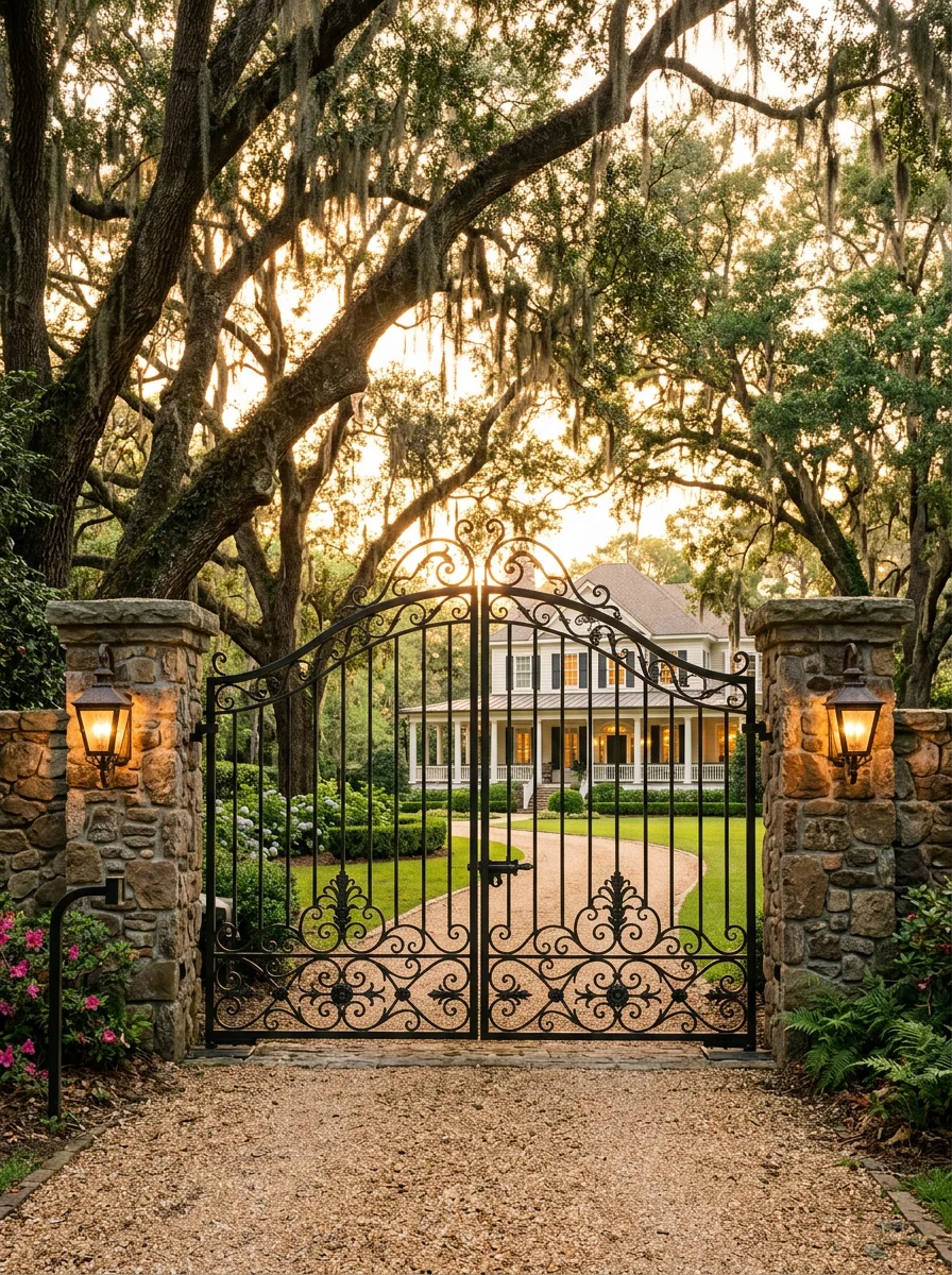 Custom iron driveway gate