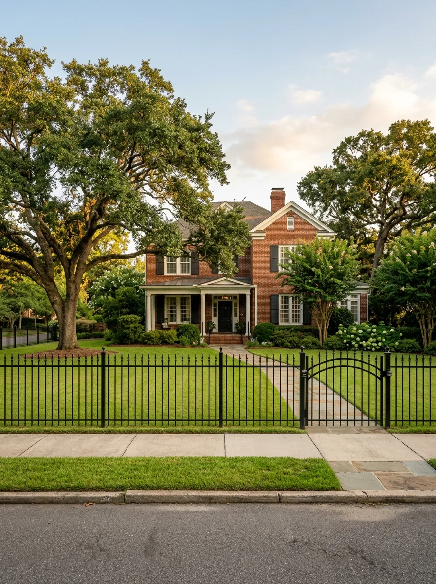 Black iron fence installed along a residential property
